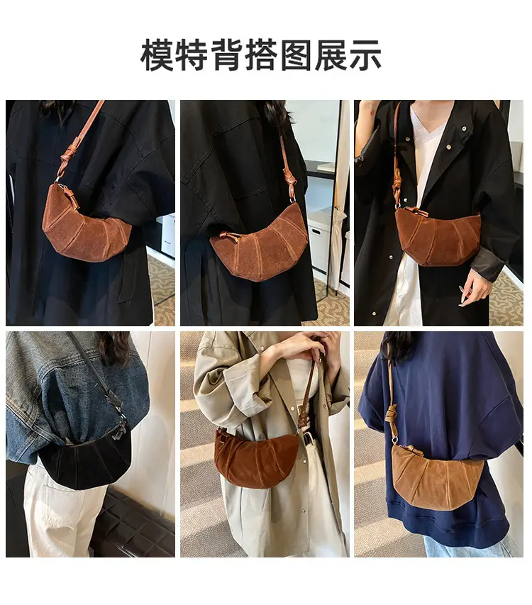 Women Retro Underarm Bag Brown Croc Stitched Shoulder Messenger — feature 4