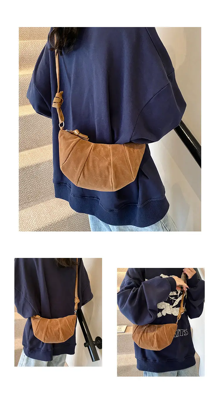 Women Retro Underarm Bag Brown Croc Stitched Shoulder Messenger — feature 5