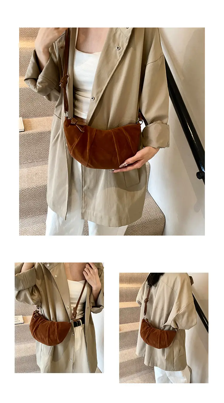 Women Retro Underarm Bag Brown Croc Stitched Shoulder Messenger — feature 6
