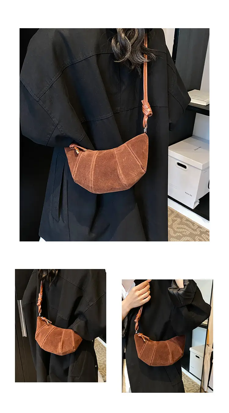 Women Retro Underarm Bag Brown Croc Stitched Shoulder Messenger — feature 8