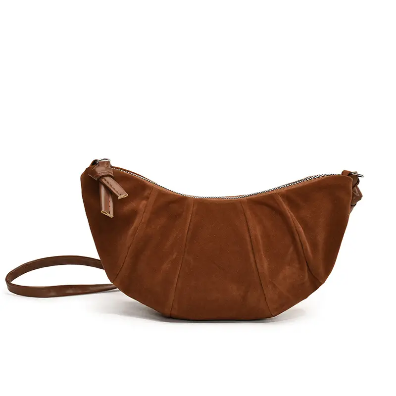 Women Retro Underarm Bag Brown Croc Stitched Shoulder Messenger - Image 2