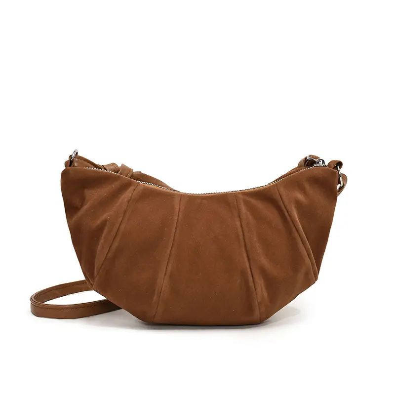 Women Retro Underarm Bag Brown Croc Stitched Shoulder Messenger - Image 3