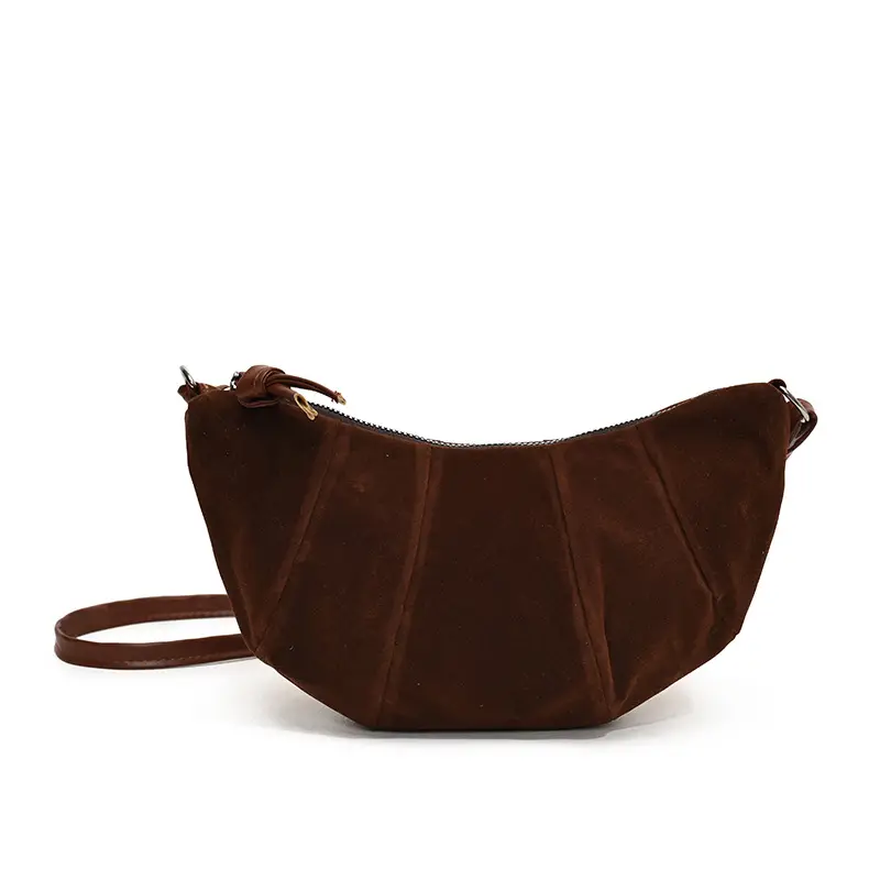 Women Retro Underarm Bag Brown Croc Stitched Shoulder Messenger - Image 4