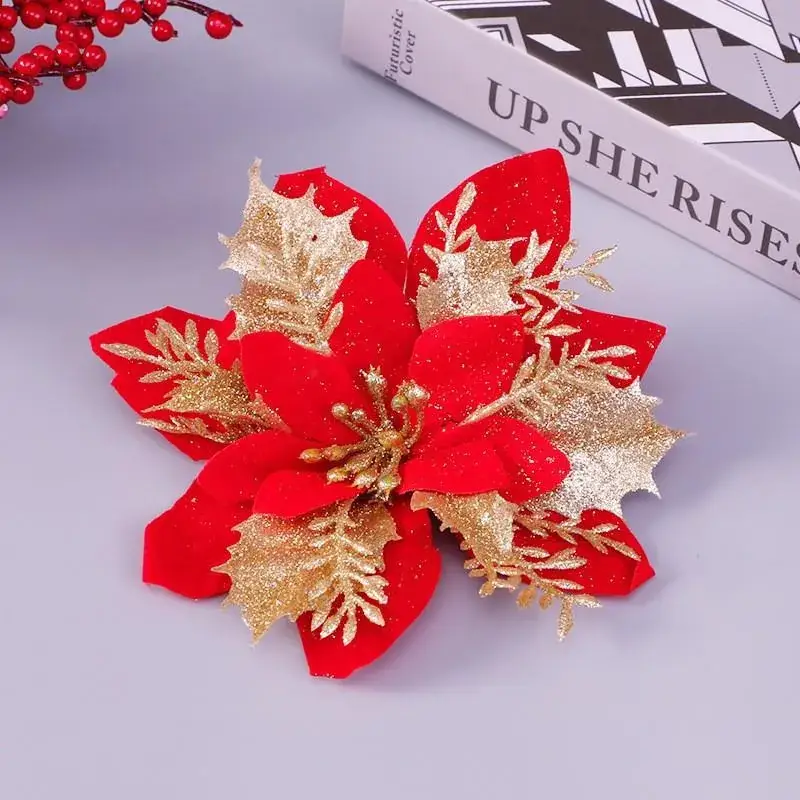 Christmas Snowflake Pine Cone Bow Ornaments 3m Gold Trim - Image 54