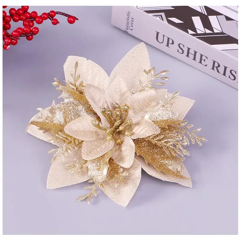 Christmas Snowflake Pine Cone Bow Ornaments 3m Gold Trim - Image 55