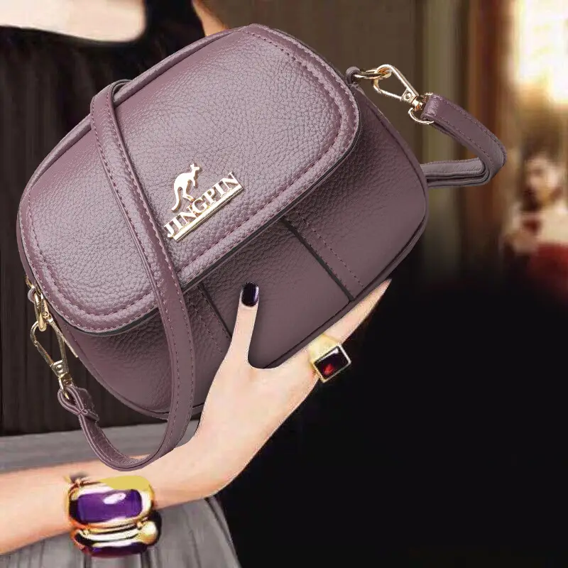 Women's Small Crossbody Bag Purple Leather Three Layer - Image 6
