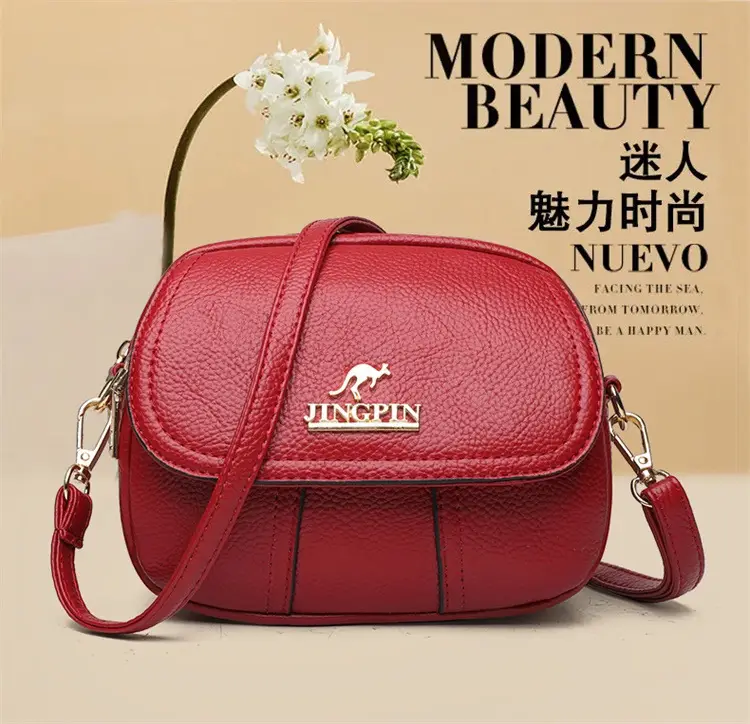 Women's Small Crossbody Bag Purple Leather Three Layer — feature 1
