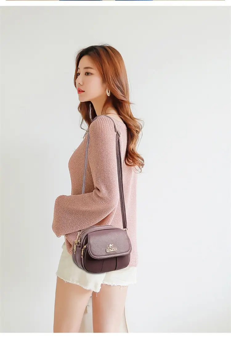 Women's Small Crossbody Bag Purple Leather Three Layer — feature 15