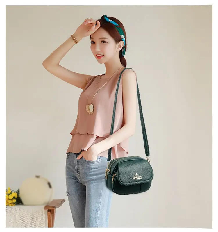 Women's Small Crossbody Bag Purple Leather Three Layer — feature 17