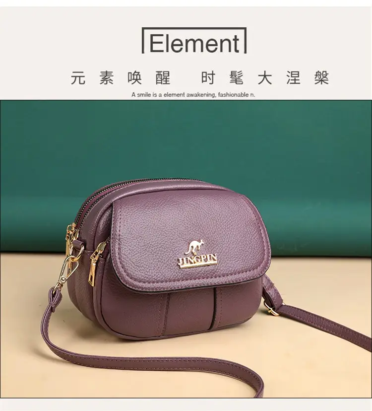 Women's Small Crossbody Bag Purple Leather Three Layer — feature 6