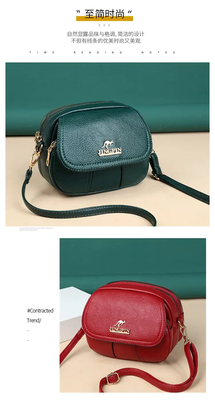 Women's Small Crossbody Bag Purple Leather Three Layer — feature 9