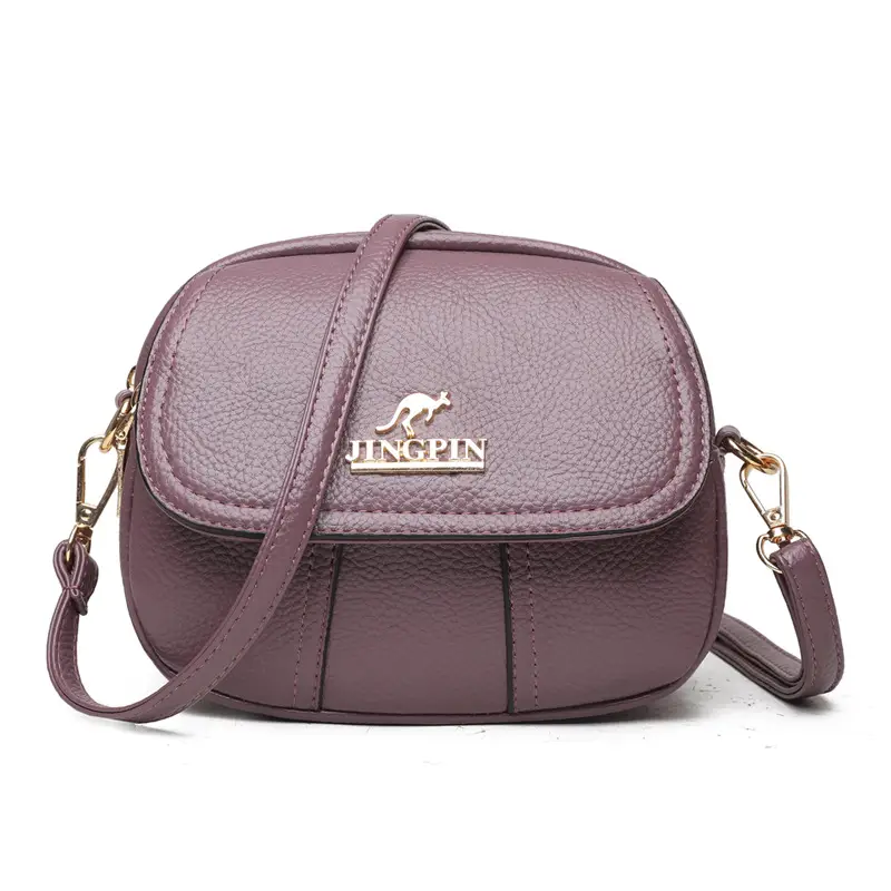 Women's Small Crossbody Bag Purple Leather Three Layer - Image 4