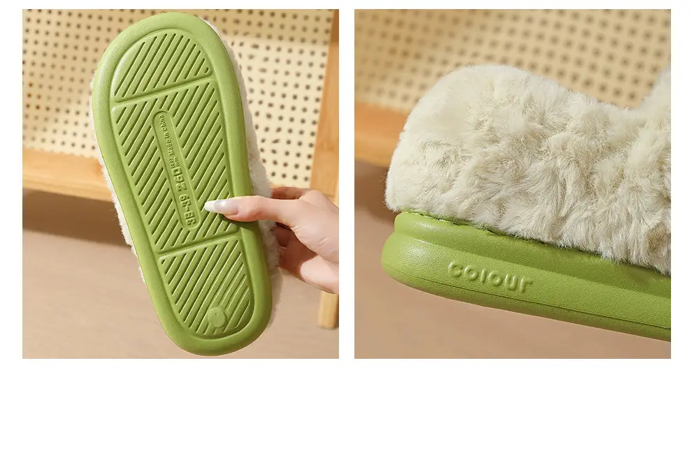 Winter Plush Cotton Sippers Green Women Winter Warm Non-Slip Home — feature 11