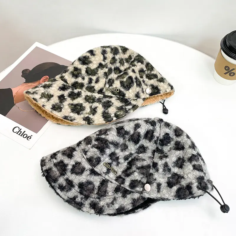 Plush Winter Face Cap for Kids, Leopard Print, Warm Fisherman Hat - Image 5