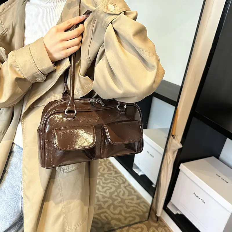 Brown Leather Shoulder Bag for Women, 2025 New Commuter, Large Capacity, Simple Fashion - Image 3