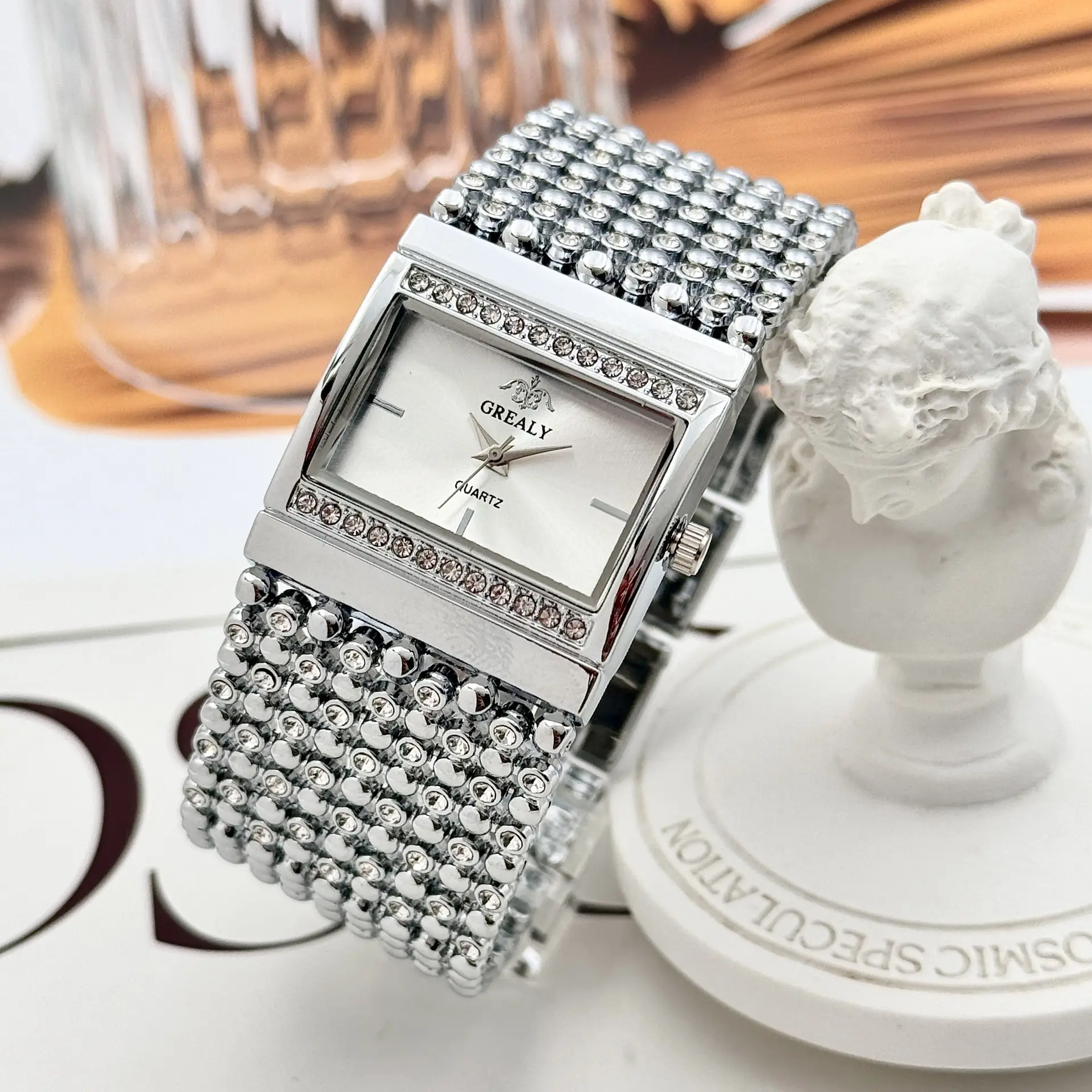 Square Diamond Encrusted Women's Quartz Watch — feature 10