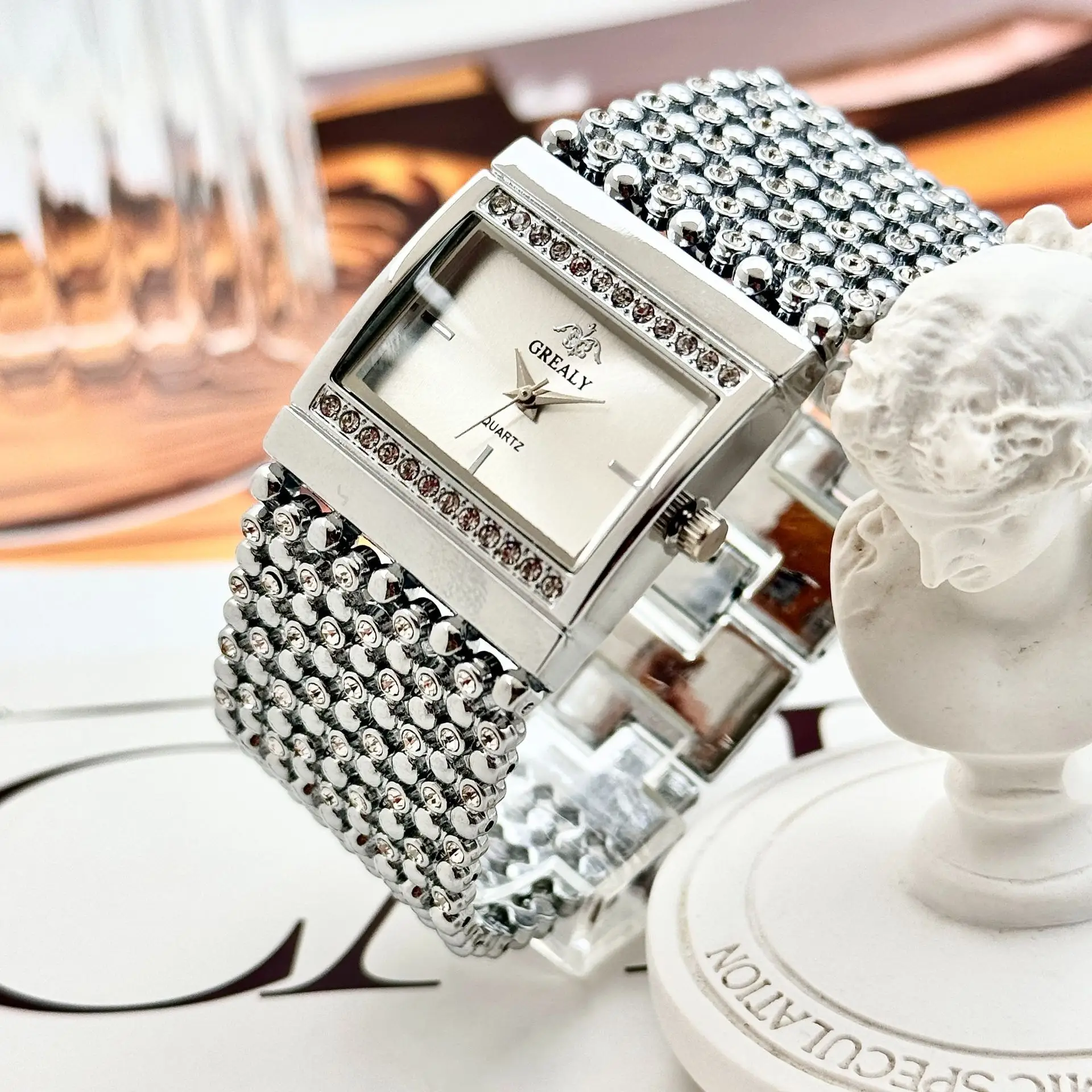 Square Diamond Encrusted Women's Quartz Watch — feature 12