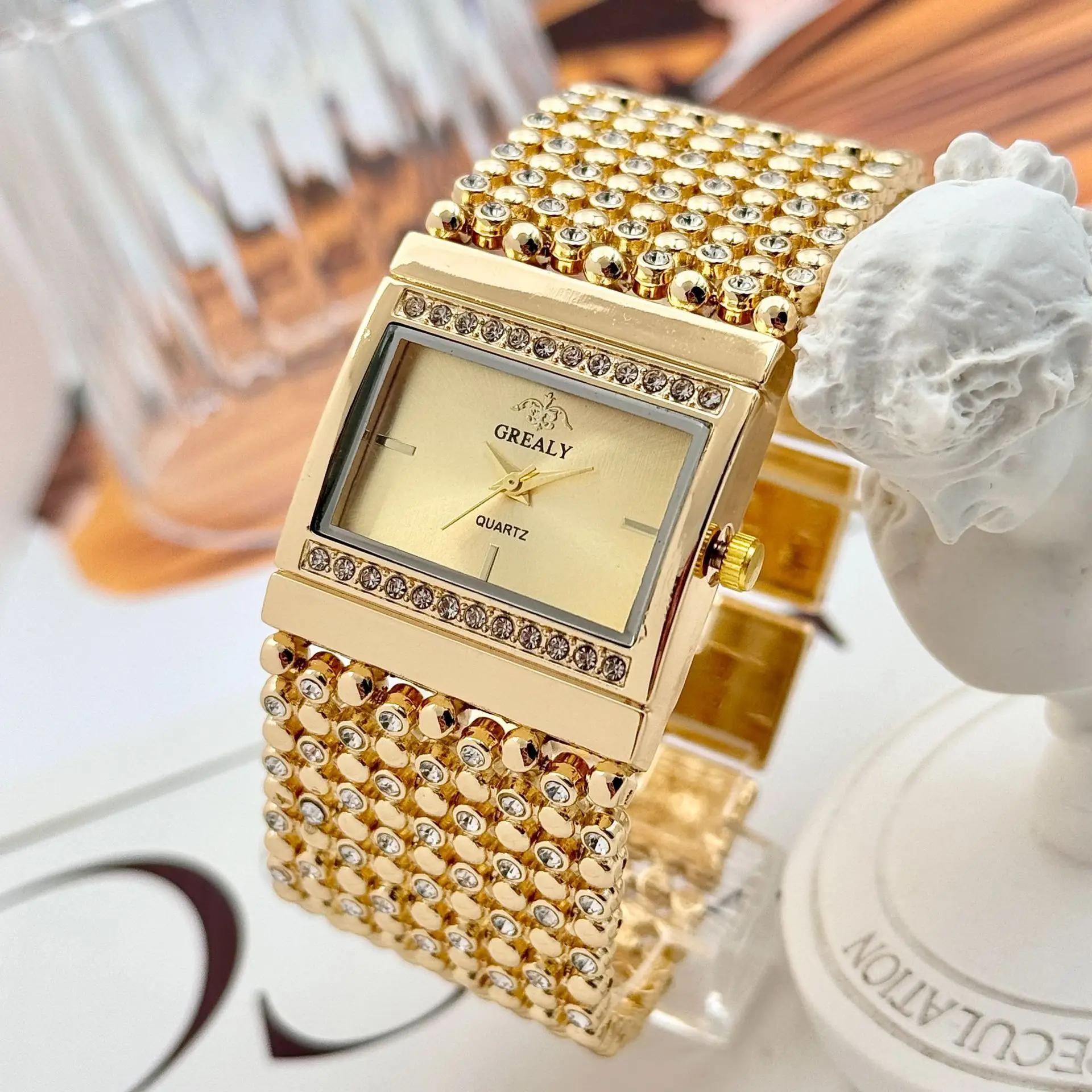 Square Diamond Encrusted Women's Quartz Watch — feature 6