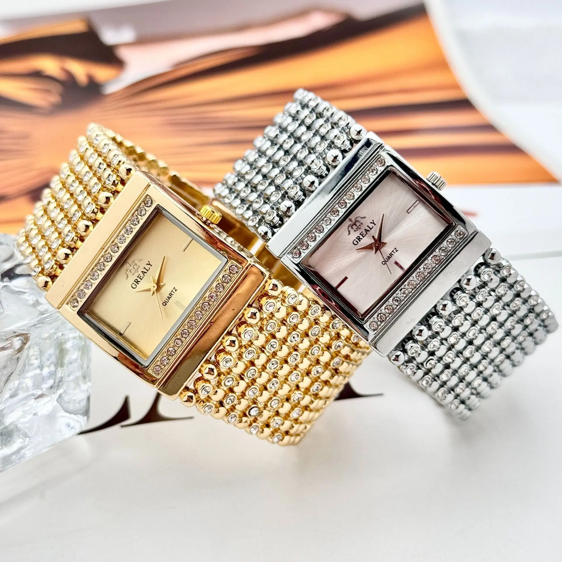 Square Diamond Encrusted Women's Quartz Watch — feature 9