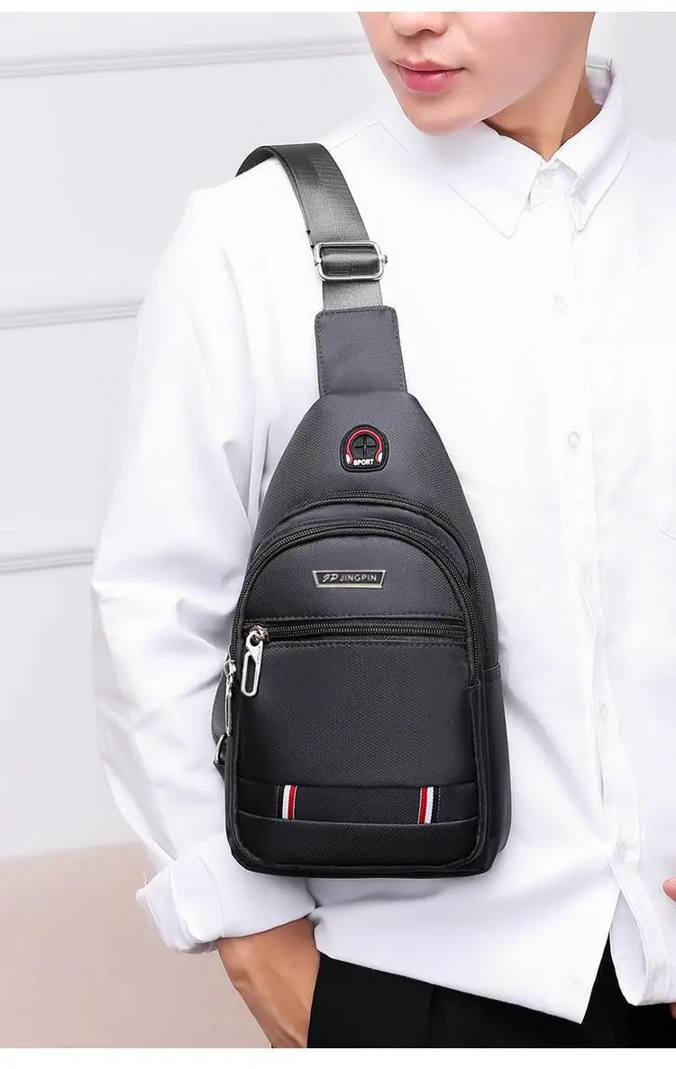 Men's Waterproof Oxford Chest Bag Black Sports Travel — feature 18