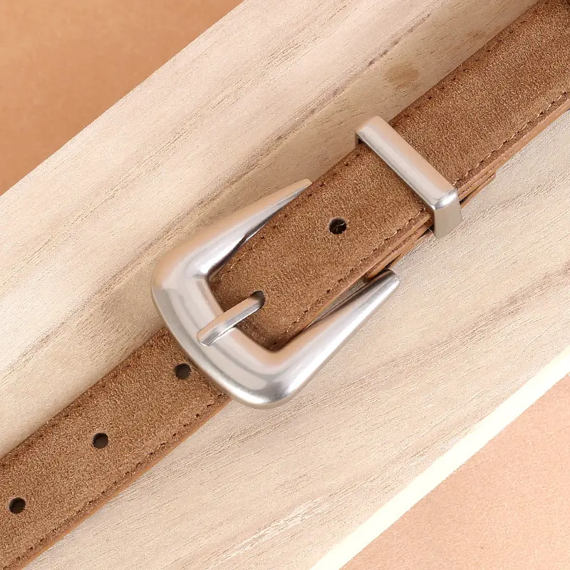 Women's Cow Velvet Belt with Pin Buckle Black Brown - Image 10