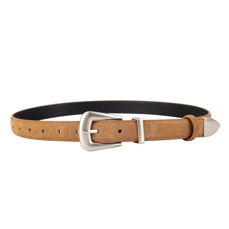 Women's Cow Velvet Belt with Pin Buckle Black Brown - Image 12