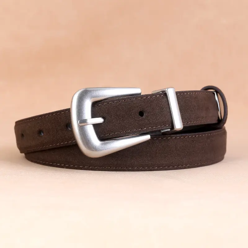 Women's Cow Velvet Belt with Pin Buckle Black Brown - Image 3