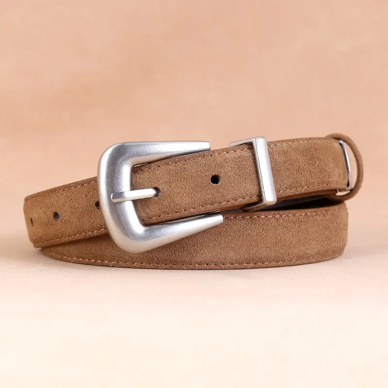 Women's Cow Velvet Belt with Pin Buckle Black Brown - Image 4