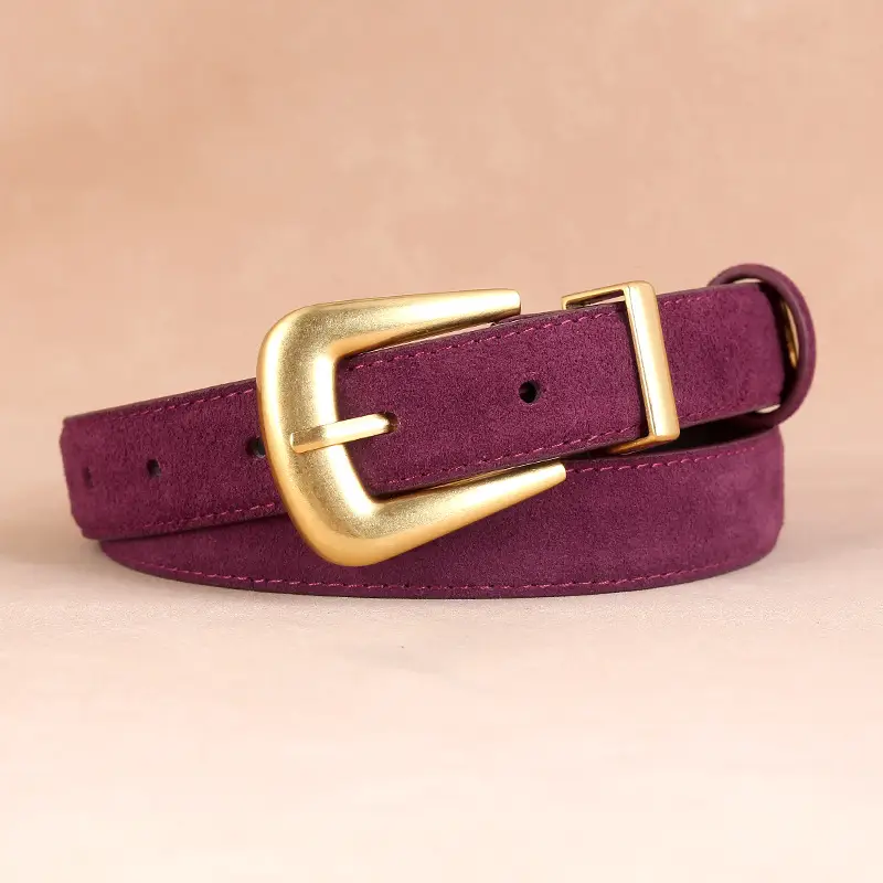 Women's Cow Velvet Belt with Pin Buckle Black Brown - Image 5