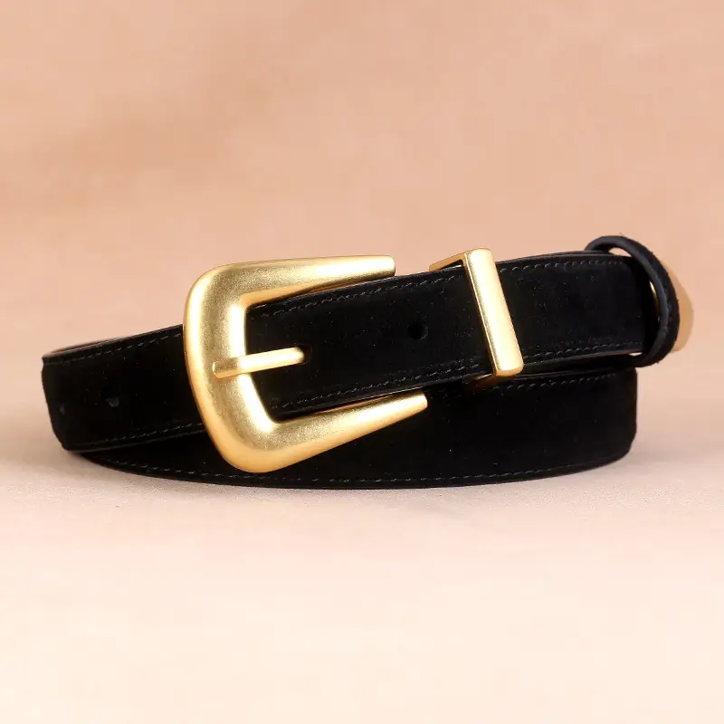 Women's Cow Velvet Belt with Pin Buckle Black Brown - Image 6