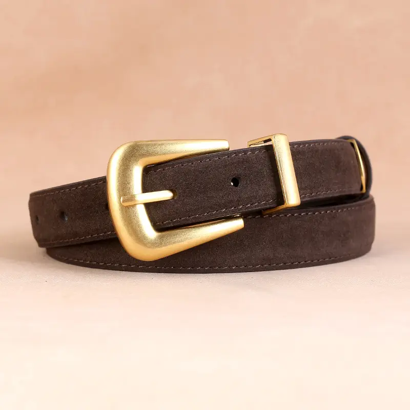 Women's Cow Velvet Belt with Pin Buckle Black Brown - Image 7