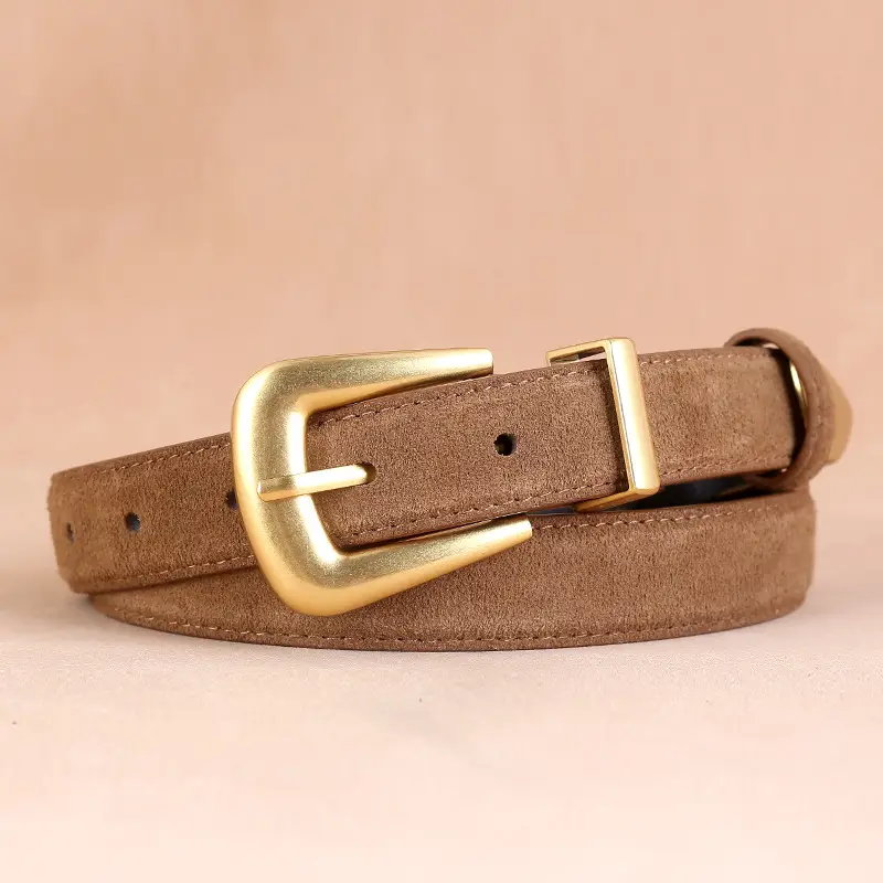 Women's Cow Velvet Belt with Pin Buckle Black Brown - Image 8