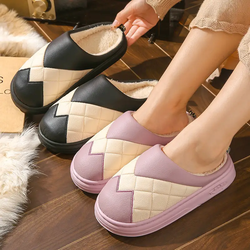 Women Cotton Slippers Lavender Warm Winter Fur - Image 7