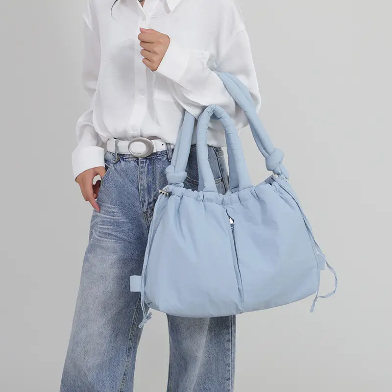 Blue Shoulder Crossbody Bag with Drawstring Closure - Image 13