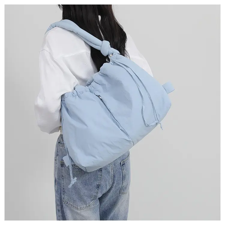 Blue Shoulder Crossbody Bag with Drawstring Closure — feature 40