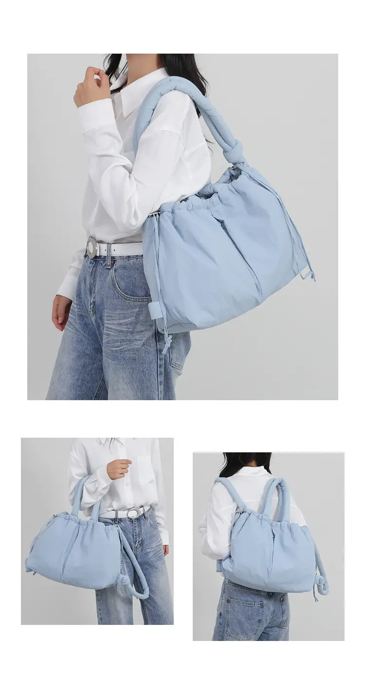 Blue Shoulder Crossbody Bag with Drawstring Closure — feature 8
