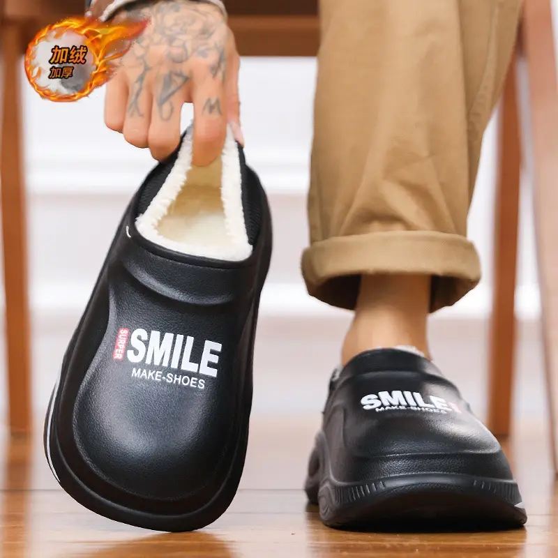 Waterproof cotton slippers men's autumn and winter indoor home warm non-slip thick-soled anti-slip bag heel cotton shoes for men - Image 8