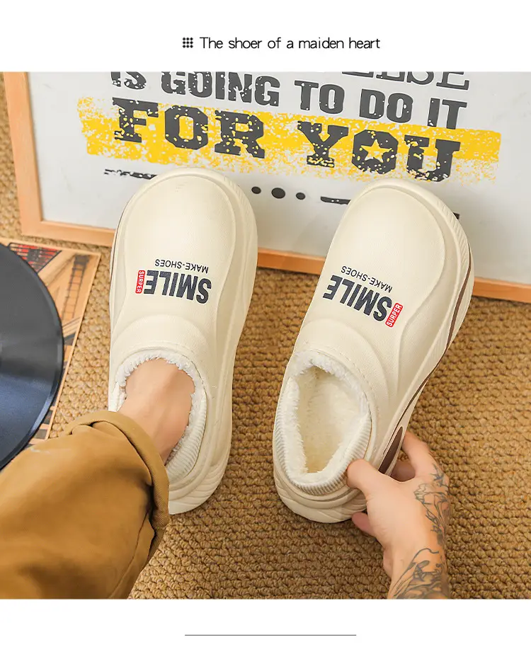 Waterproof cotton slippers men's autumn and winter indoor home warm non-slip thick-soled anti-slip bag heel cotton shoes for men — feature 10