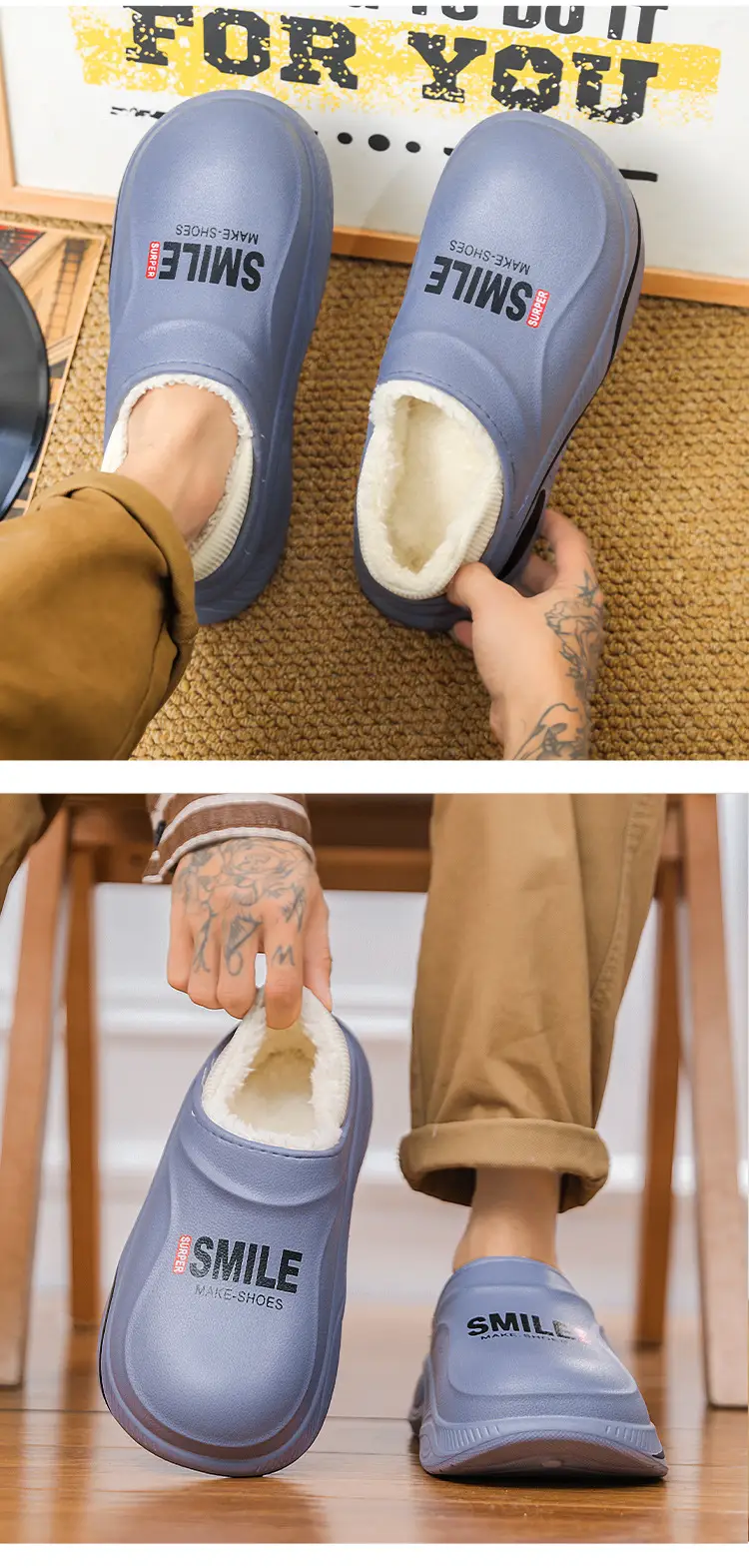 Waterproof cotton slippers men's autumn and winter indoor home warm non-slip thick-soled anti-slip bag heel cotton shoes for men — feature 15