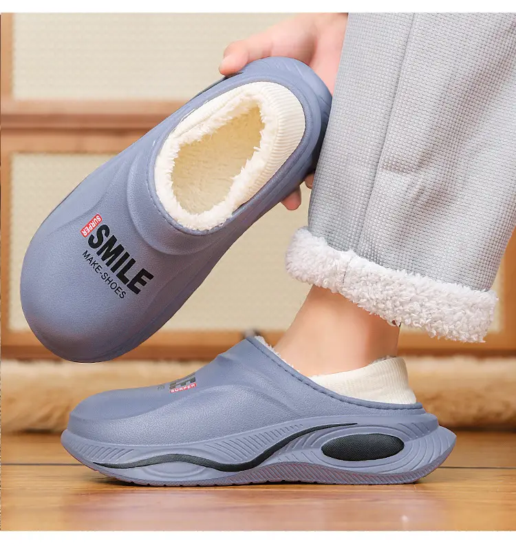 Waterproof cotton slippers men's autumn and winter indoor home warm non-slip thick-soled anti-slip bag heel cotton shoes for men — feature 16