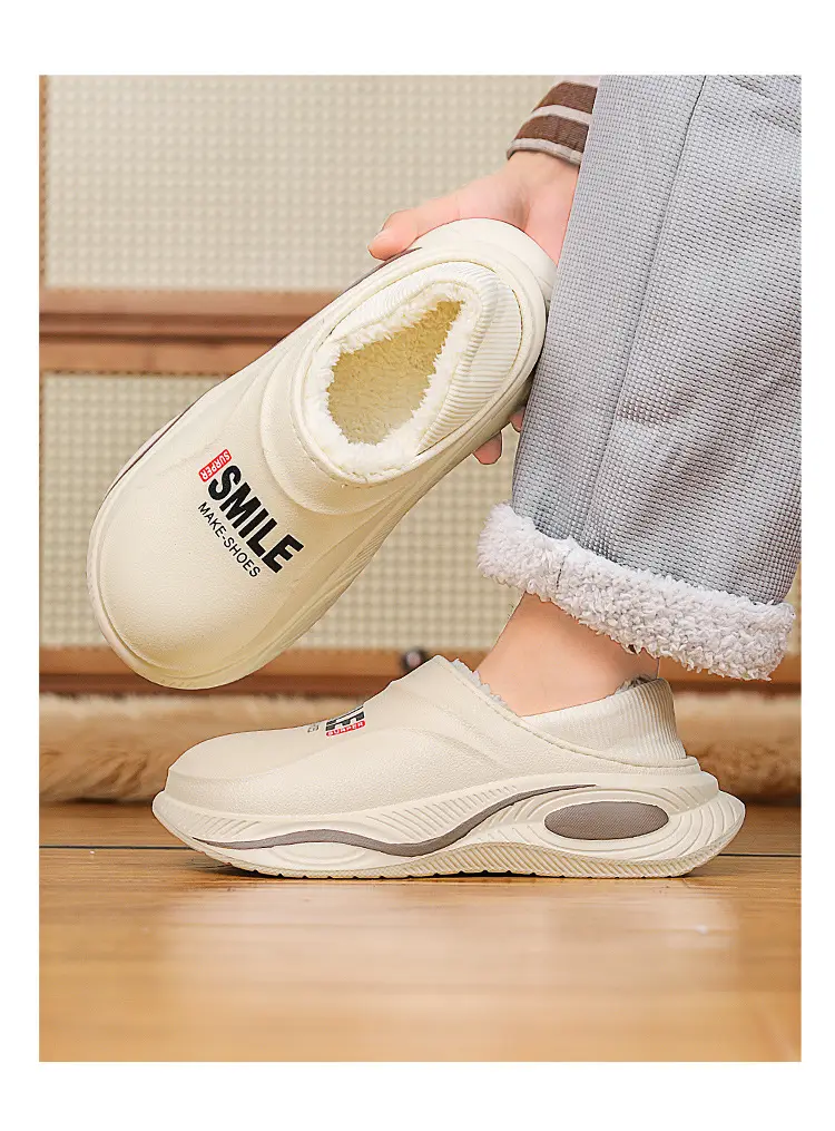 Waterproof cotton slippers men's autumn and winter indoor home warm non-slip thick-soled anti-slip bag heel cotton shoes for men — feature 9