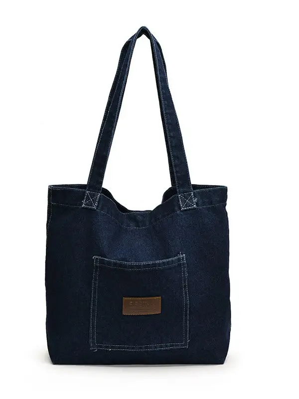 Denim Canvas Shoulder Bag Women Large Capacity Shopping Bag - Image 7