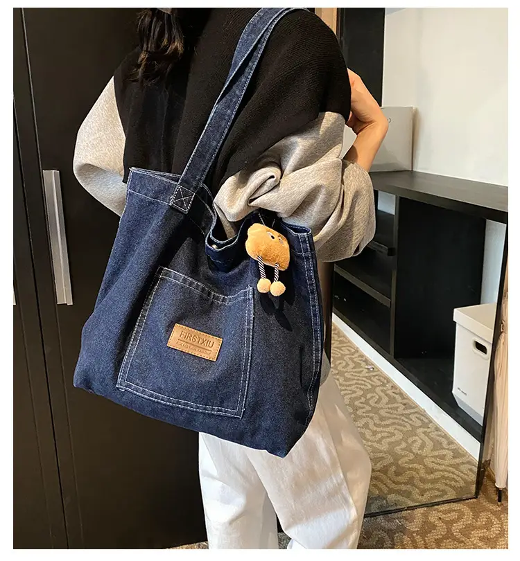 Denim Canvas Shoulder Bag Women Large Capacity Shopping Bag — feature 1