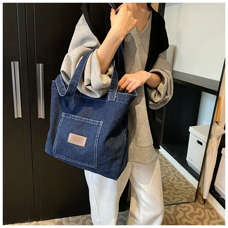 Denim Canvas Shoulder Bag Women Large Capacity Shopping Bag — feature 10