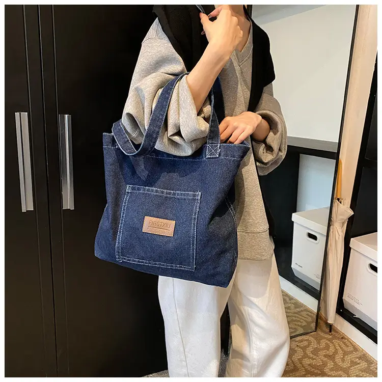 Denim Canvas Shoulder Bag Women Large Capacity Shopping Bag — feature 11