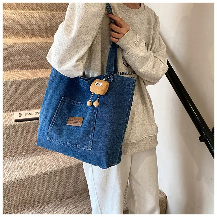 Denim Canvas Shoulder Bag Women Large Capacity Shopping Bag — feature 12