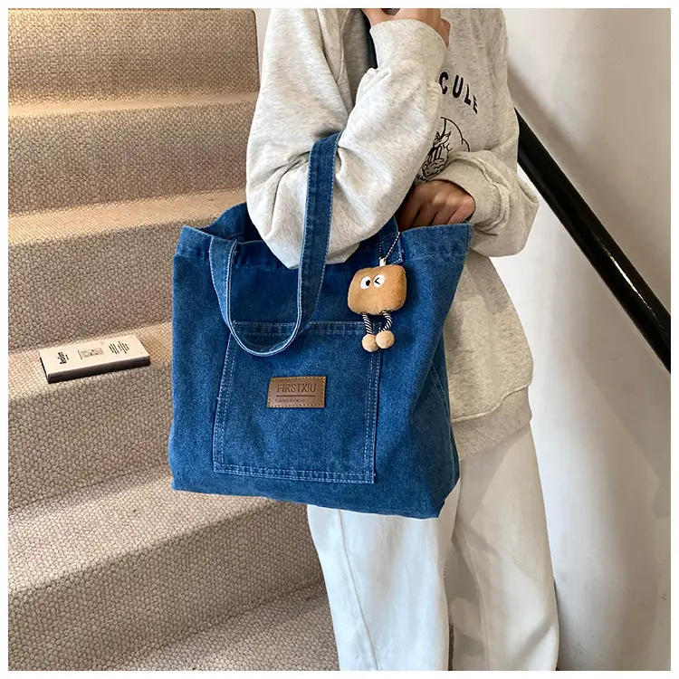 Denim Canvas Shoulder Bag Women Large Capacity Shopping Bag — feature 13