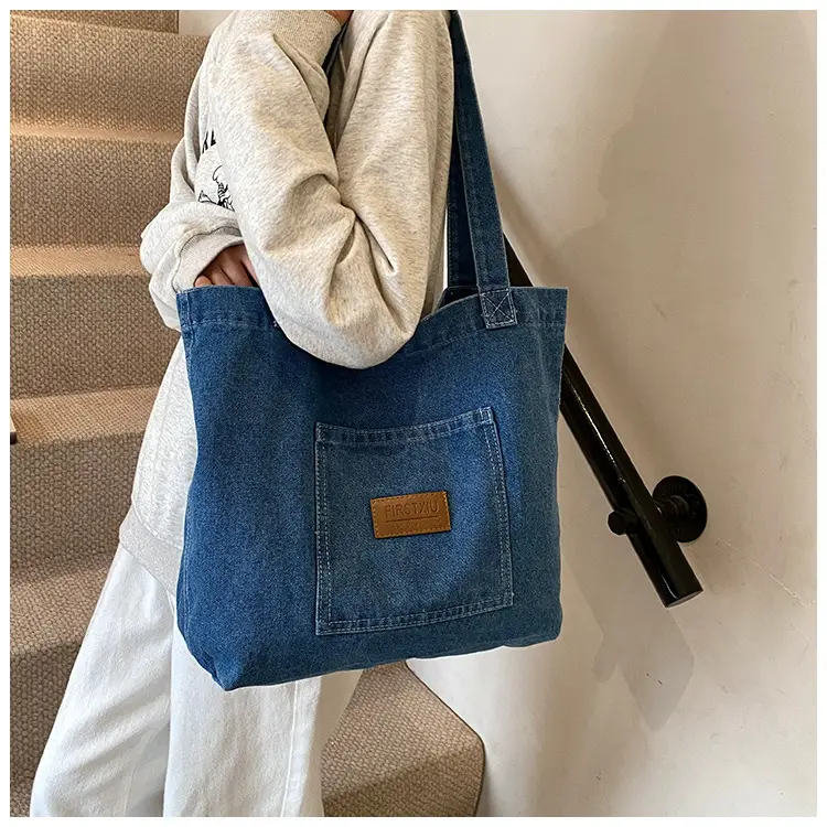 Denim Canvas Shoulder Bag Women Large Capacity Shopping Bag — feature 15