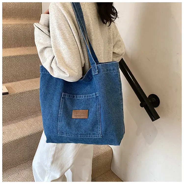 Denim Canvas Shoulder Bag Women Large Capacity Shopping Bag — feature 17