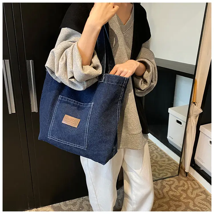 Denim Canvas Shoulder Bag Women Large Capacity Shopping Bag — feature 9